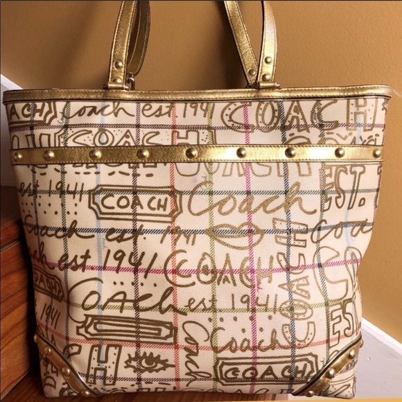 Coach Tattersall Gold Graffiti Tote Wallet Holiday - Picture 5 of 8